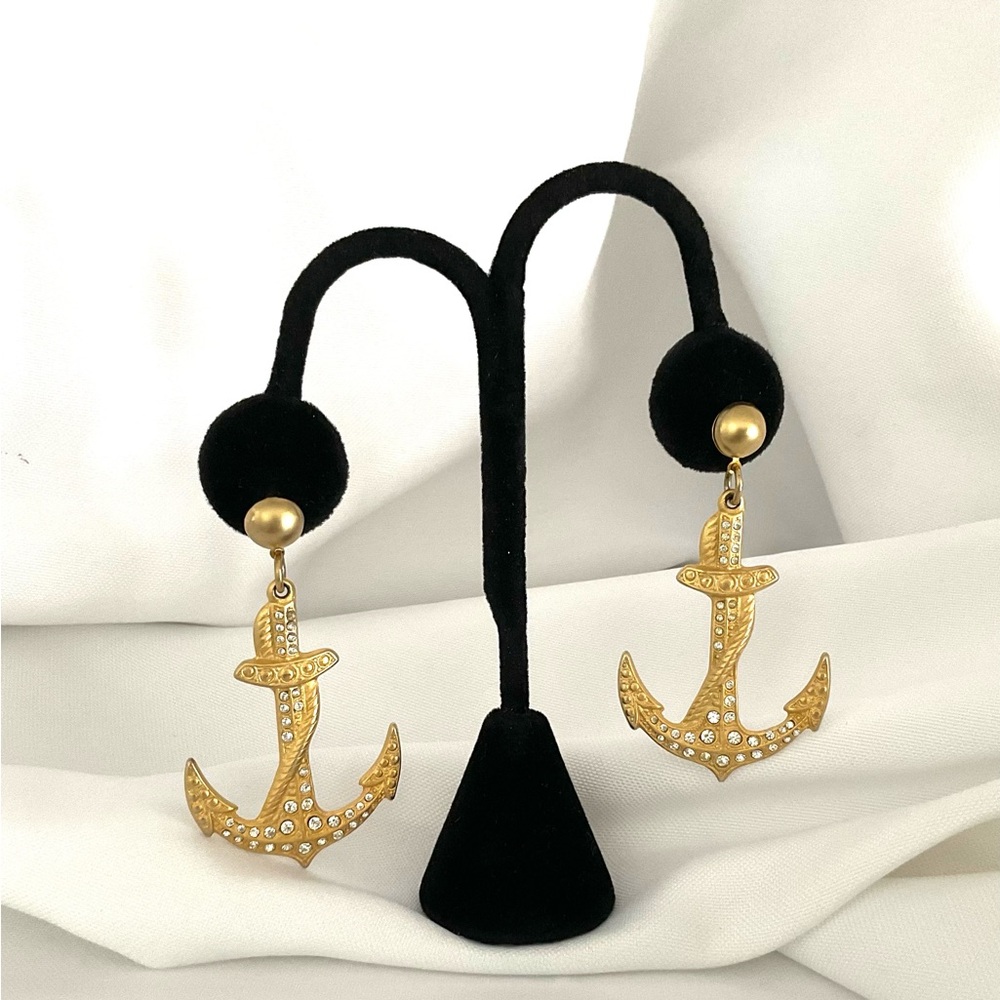 Rhinestone Anchor Earrings - Picture 2 of 6